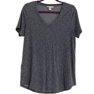 Athleta Blue Animal Print V-Neck Tee Women’s Size Large Short Sleeve Soft Top